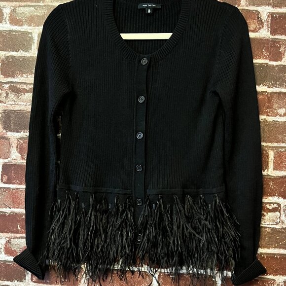 Pink Tartan Black Feather Trim Cardigan - Picture 2 of 12